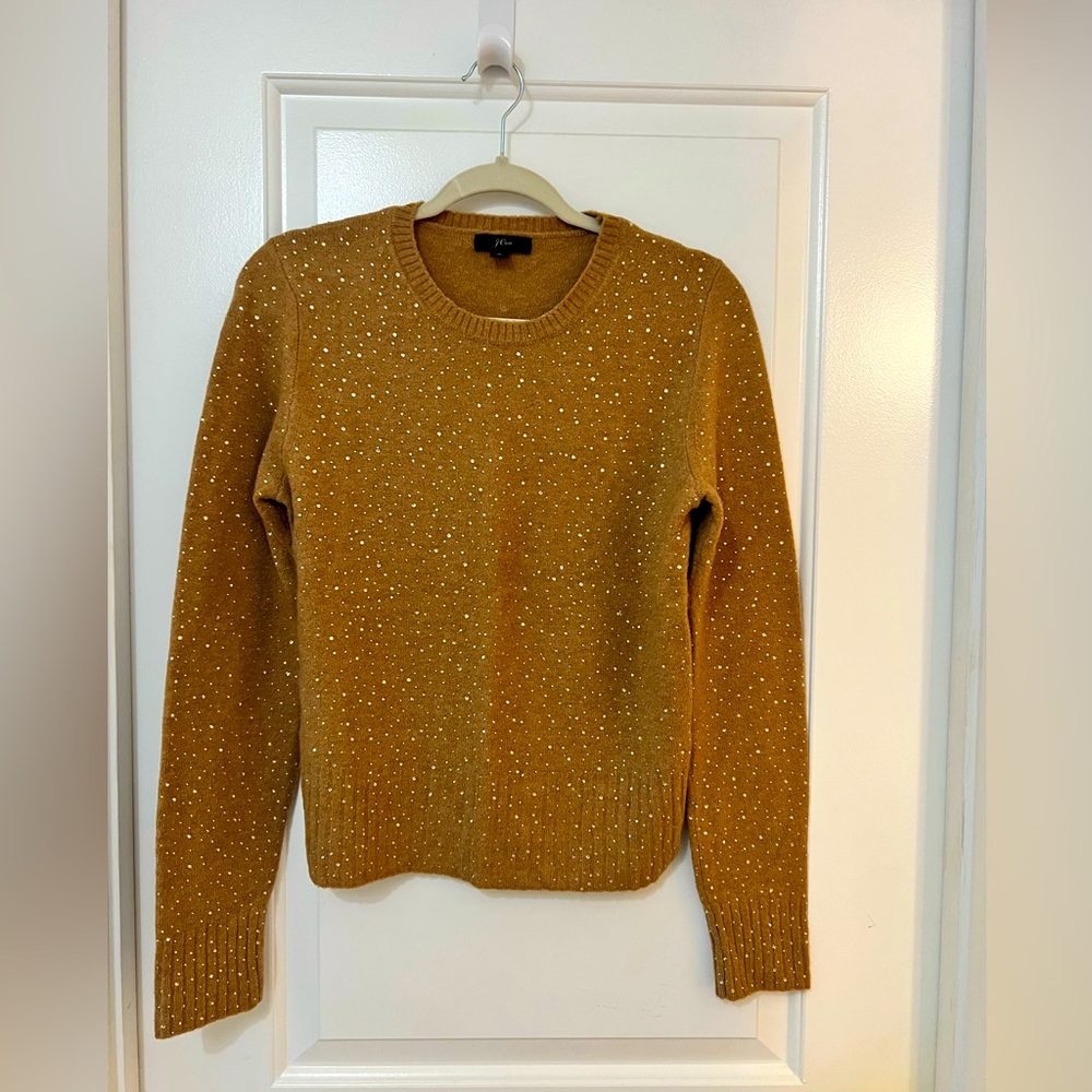 J. Crew Camel sparkly rhinestone studded sweater. Nylon/woo/alpaca/elastane
